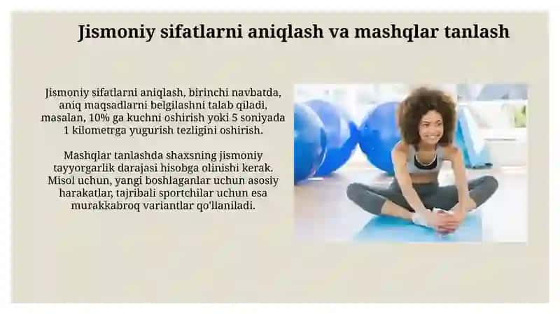 Mashqlat majmuasi Maxsus jismoniy sifatlarni rivojlantiruvchi 4