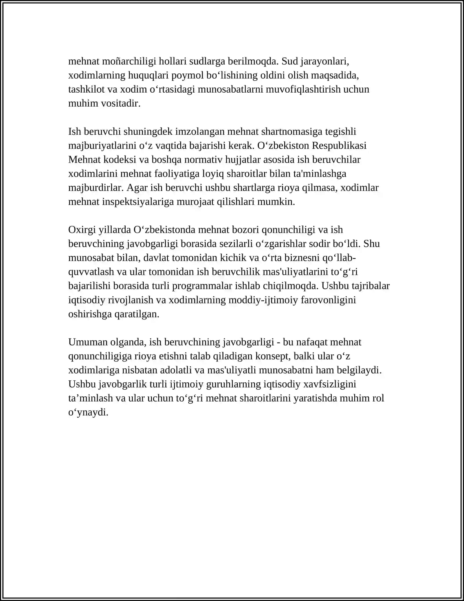 XODIMNING HAYOTI VA SOG‘LIG‘IGA YETKAZILGAN ZARAR UCHUN ISH BERUVCHINING MODDIY JAVOBGARLIGI 4