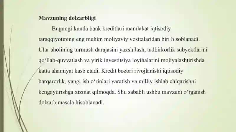Bank kreditlari va ularning bugungi kundagi ahamiyati 4