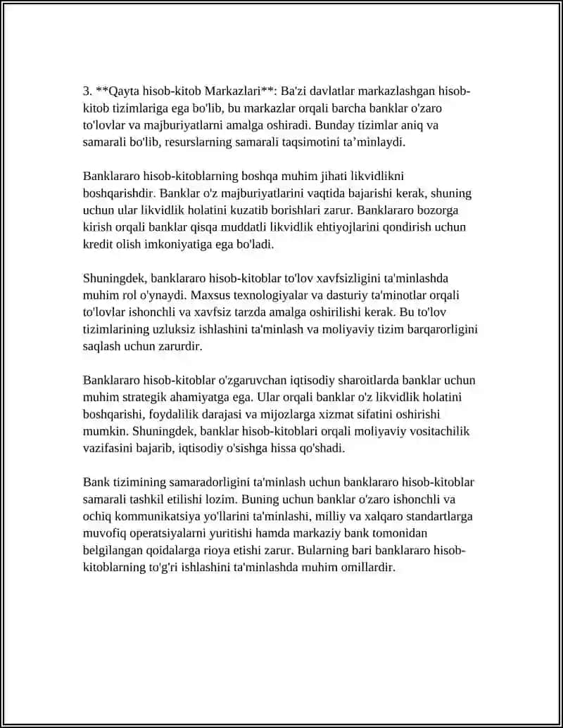 BANKLARARO XISOB-KITOBLARNING MAZMUNI VA ULARNING TASHKIL ETILISHI 4