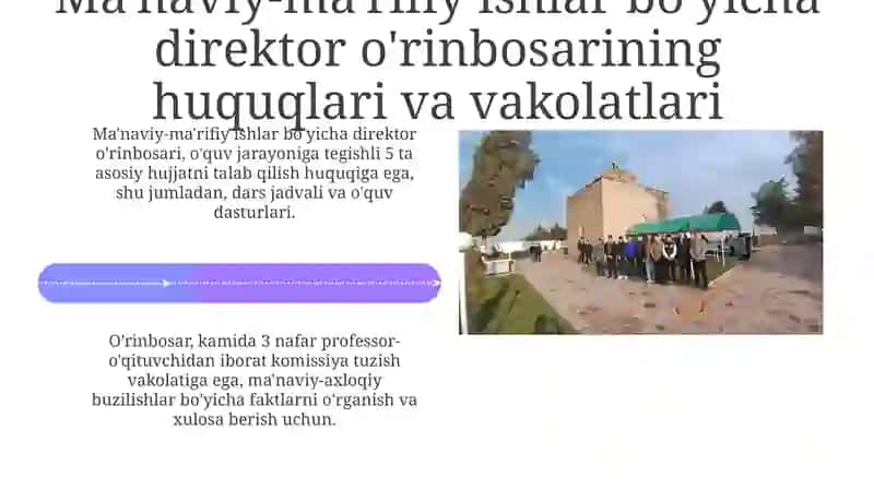 Ma'naviy-ma'rifiy ishlar bo'yicha direktor o'rinbosarining vazifalari va ularning huquqiy asoslari 4
