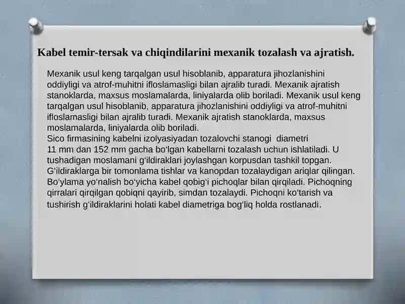 Kabel temir-tersak va chiqindilariga birlamchi ishlov berish 4