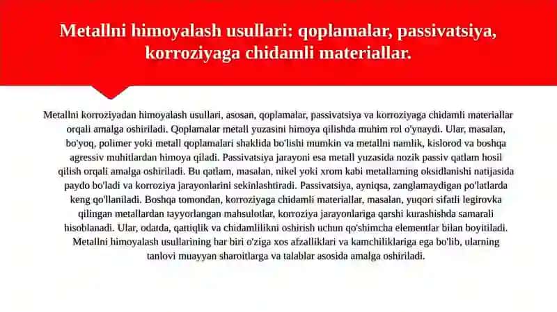 Korrozion jarayonlar va metallni korroziyadan himoyalash usullari 4