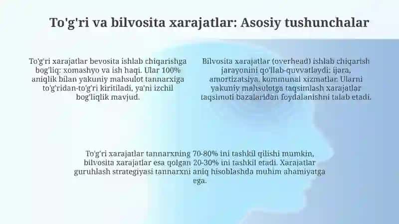 Tannarx kalkulyatsiyasi daxarajatlarni taqsimlash usullari 4