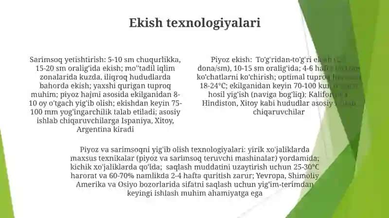 Piyoz va sarimsoq piyoz yetishtirish va xosilni yigʻish texnologik xarita tuzish texnalogiyasi 4