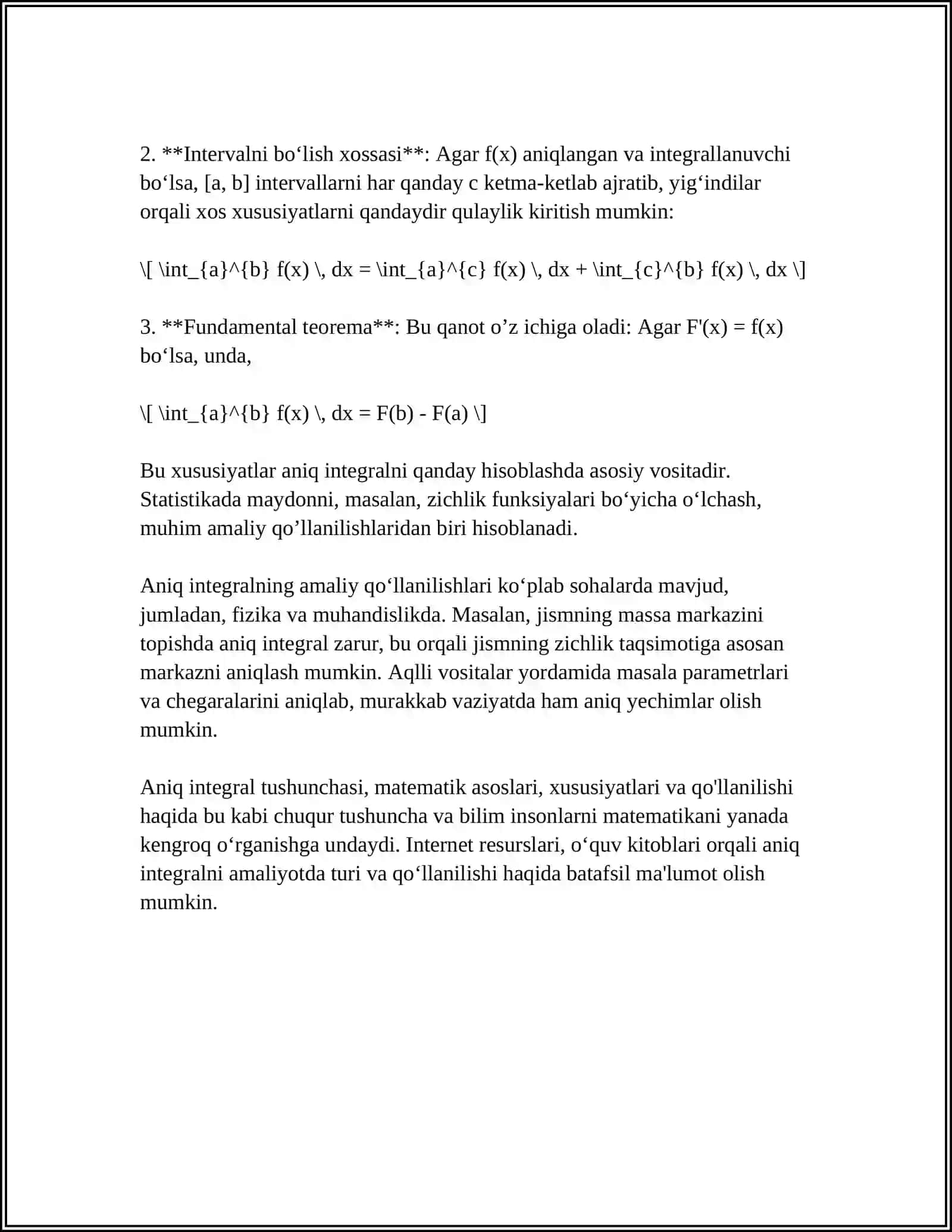 ANIQ INTEGRAL YORDAMIDA LIMITLARNI HISOBLASH. ANIQ INTEGRALNI BAHOLASH 4