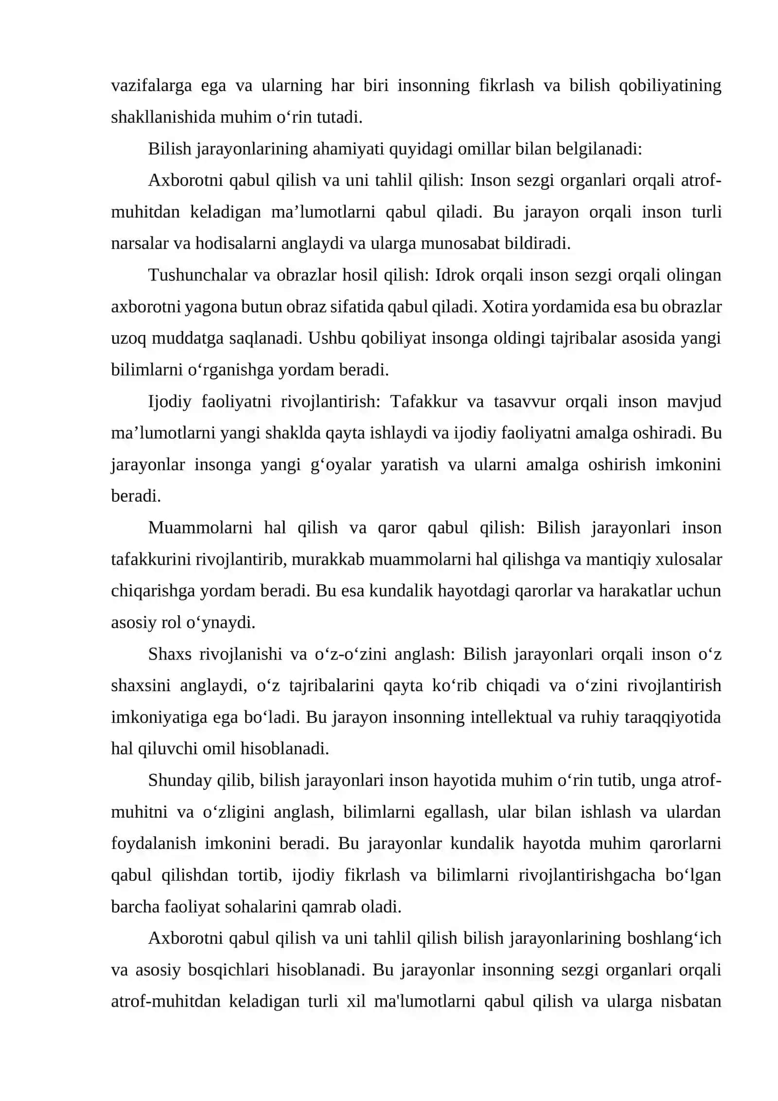 Bilish jarayonlari va ularnig qisqacha tasnifsi 4