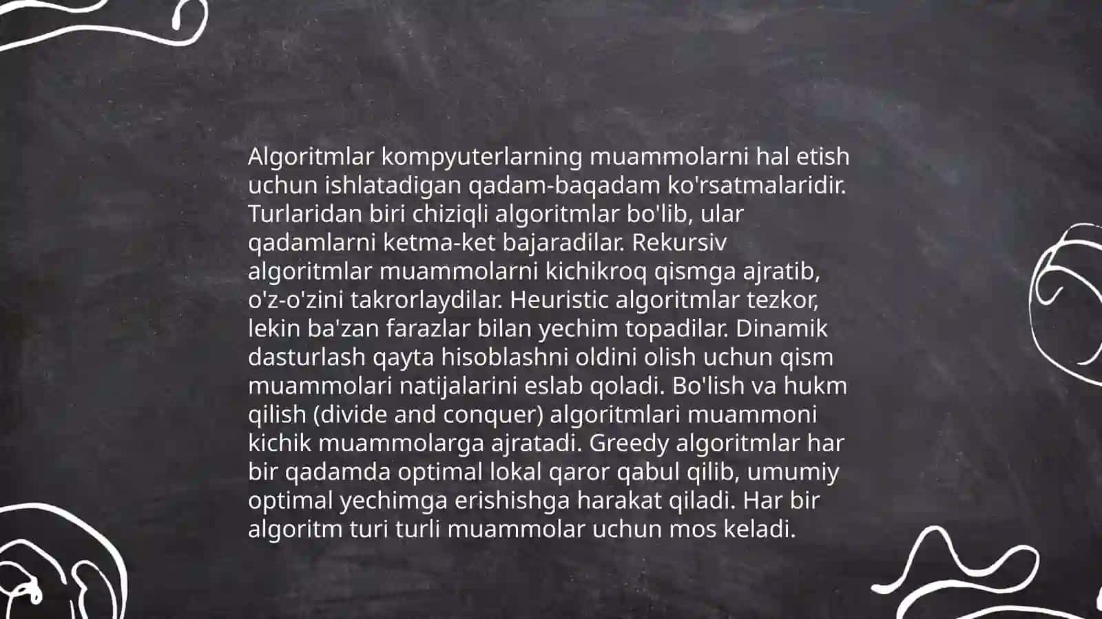 Algoritm va ularning xossalarini o'rganish usullari 4