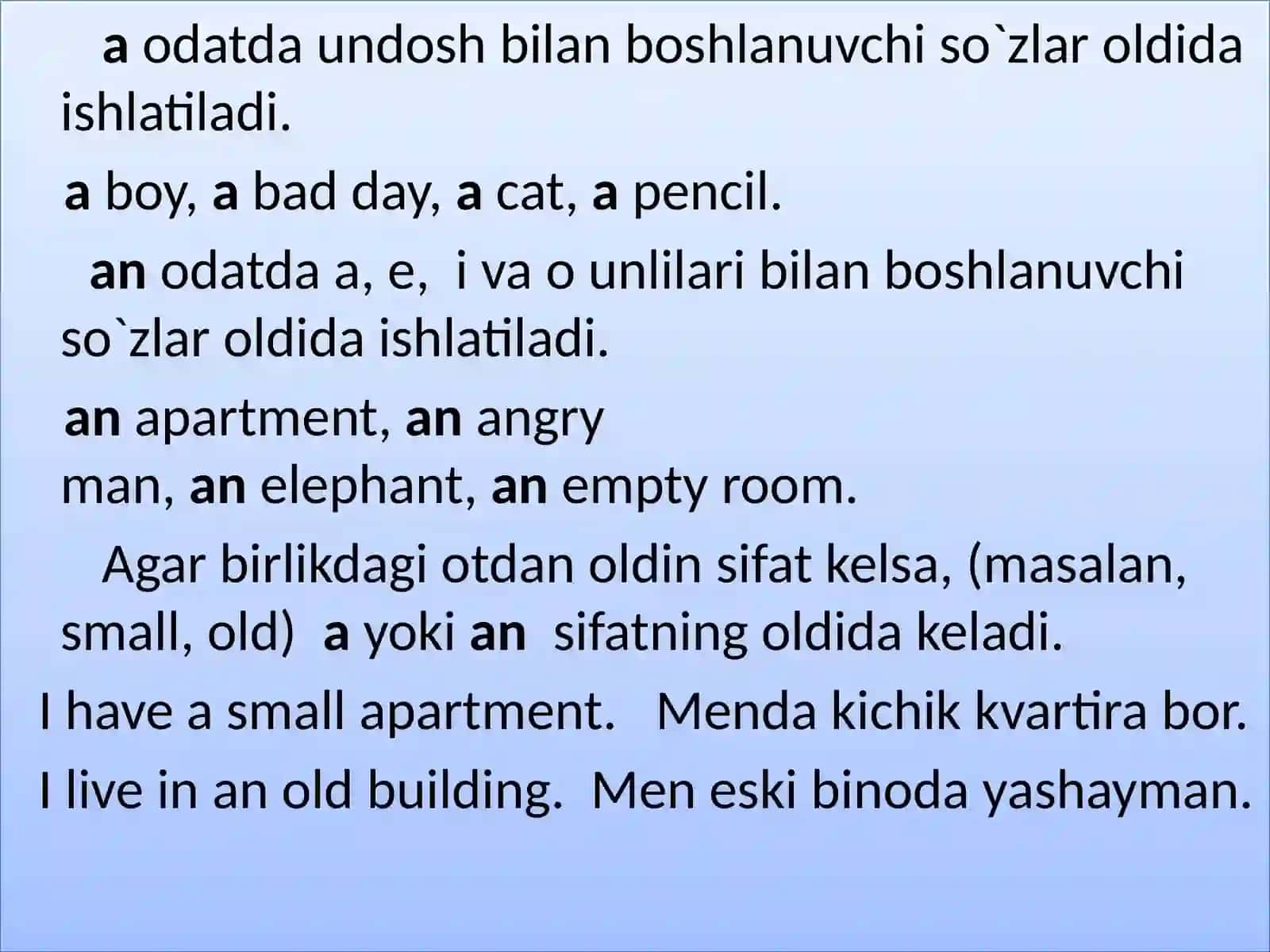 INGILIZ TILIdan tayyorlagan slaydi. Theme:A, annoaniq artikli 4