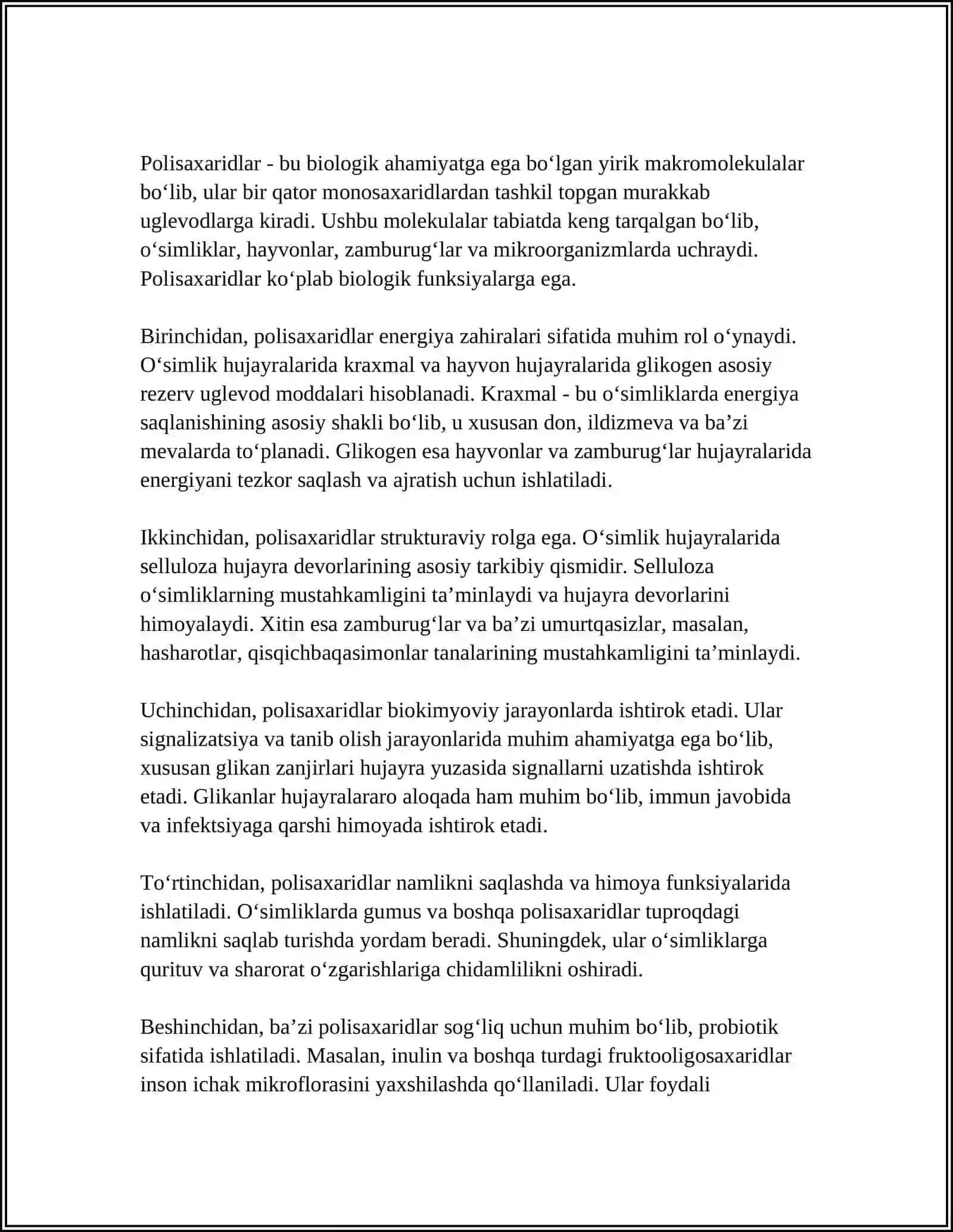 POLISAXARIDLAR. OQQALDIRMOQ VA BAXMALGUL O'SIMLIKLARI 4