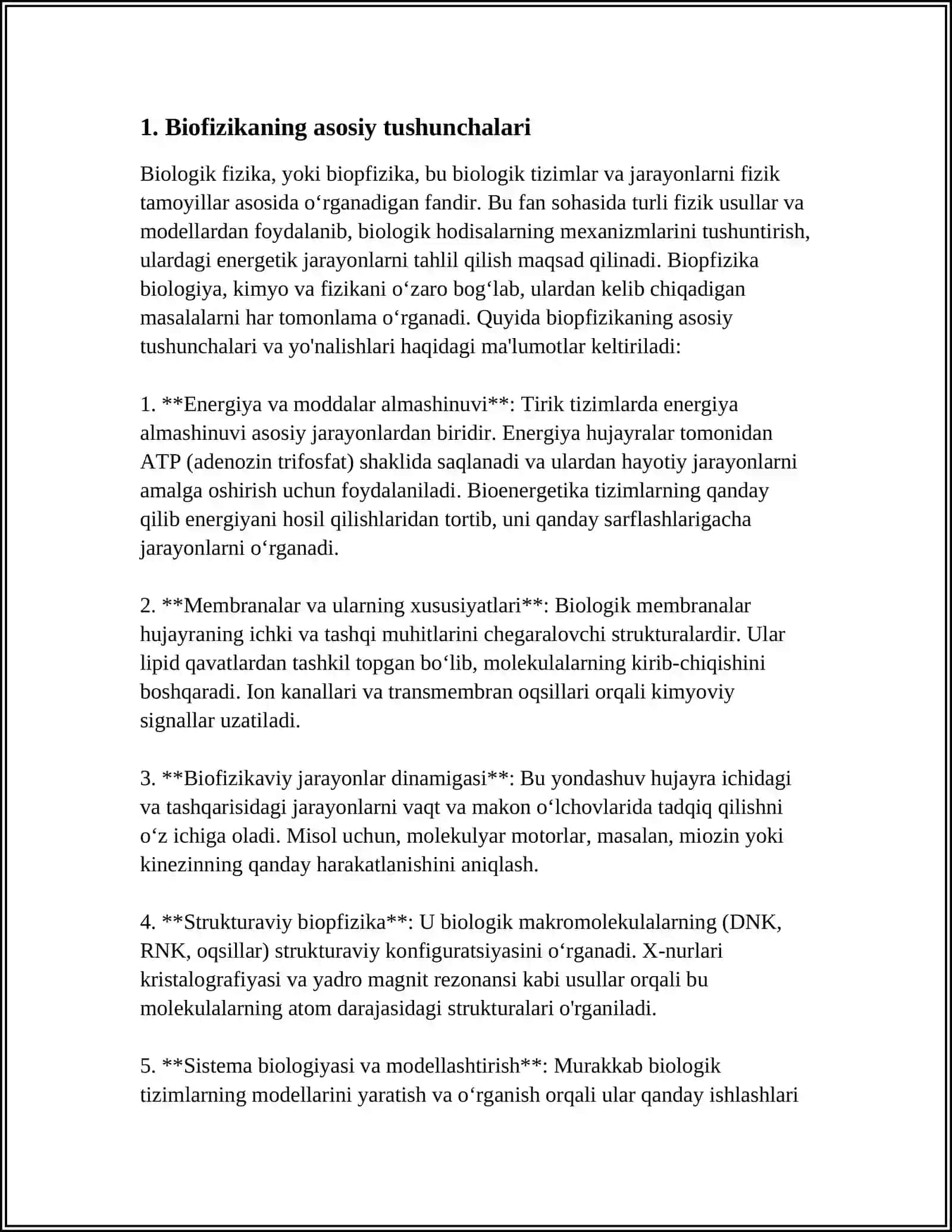 BIOFIZIKA ASOSLARI VA UNI INSON HAYOTIDAGI O'RNI, TAJRIBA O'TKAZISH, QURILMA VA O'LCHOV ASBOBLARINI TANLASH 4