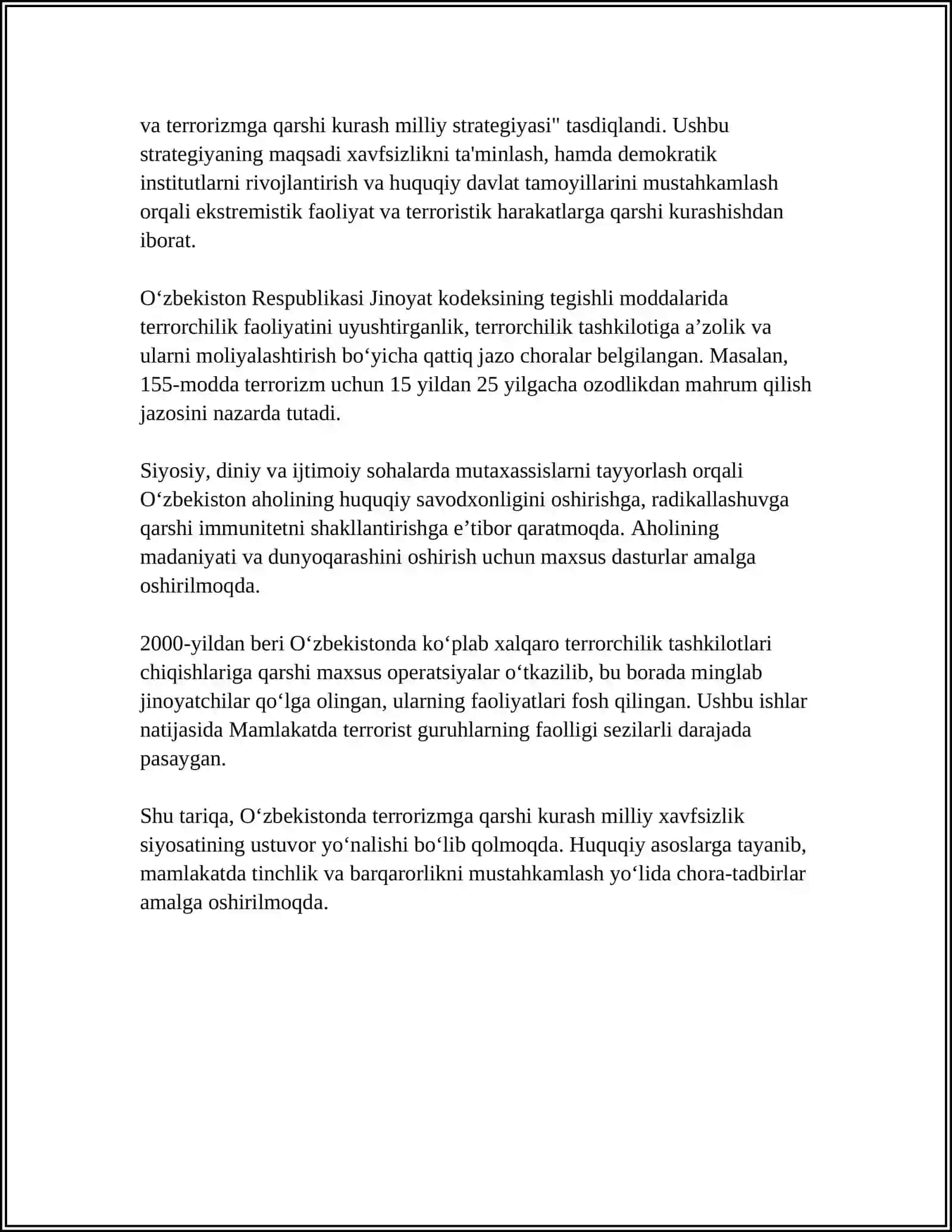O‘ZBEKISTONNING TERRORIZMGA QARSHI KURASH TAJRIBASI 4