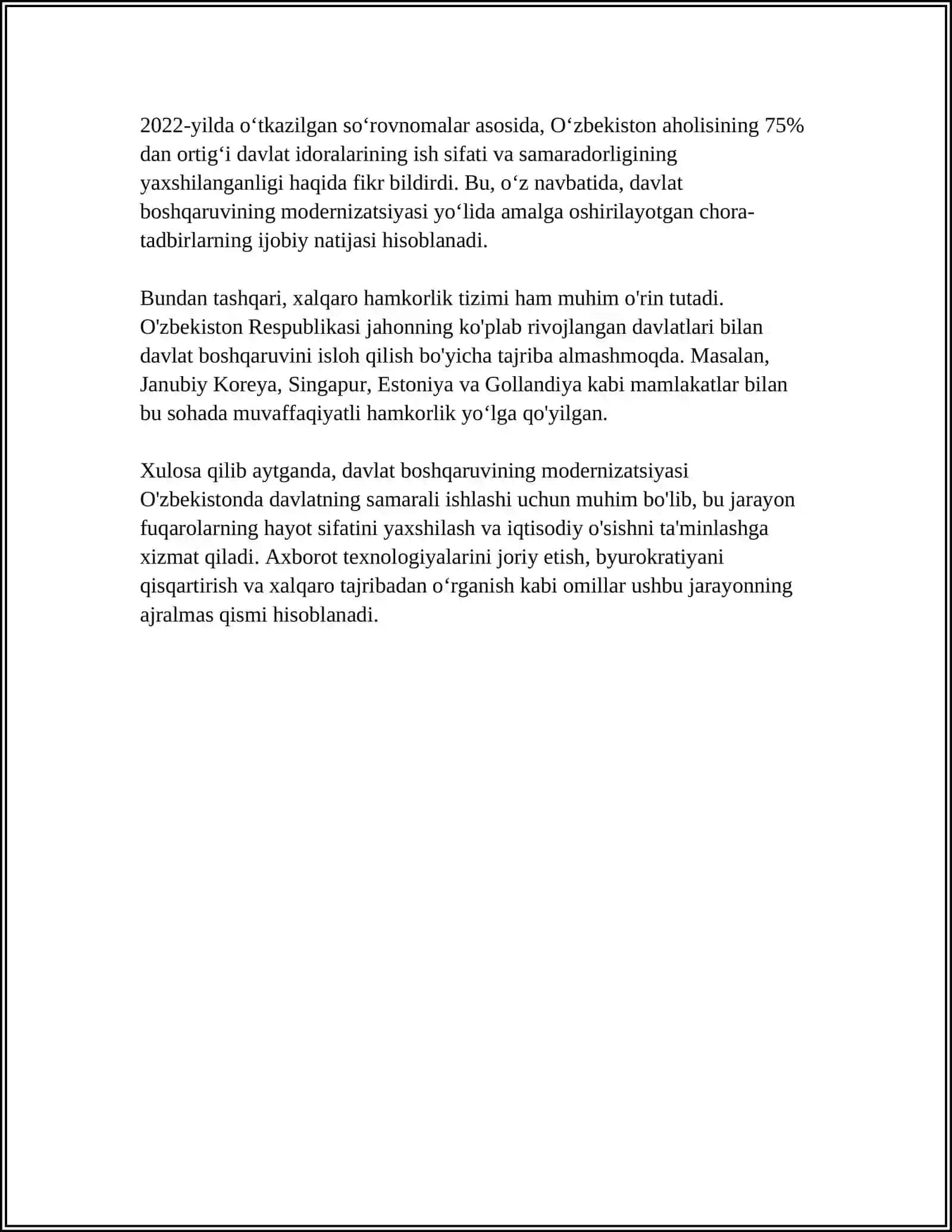 MUSTAQILLIK YILLARIDA DAVLAT BOSHQARUVI TIZIMIDA AMALGA OSHIRILGAN ISLOXATLAT 4