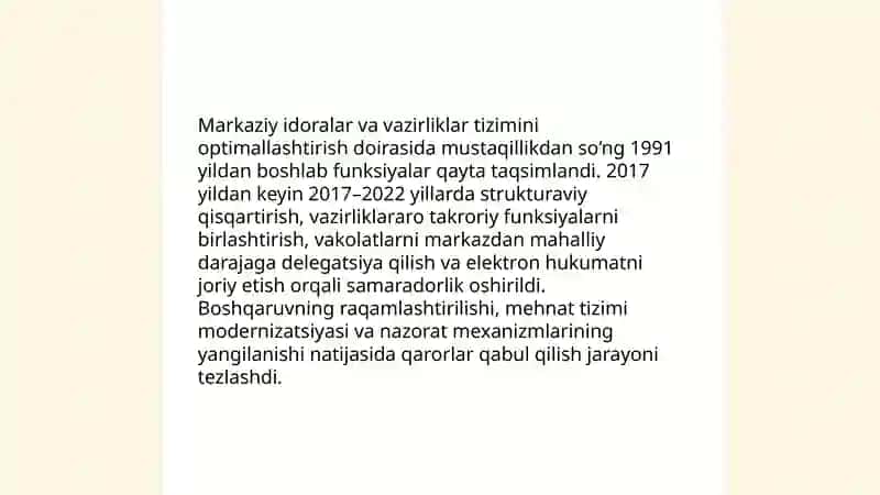 Mustaqillik yillarida davlat boshqaruvi tizimida amalga oshirilgan islohotlar 4