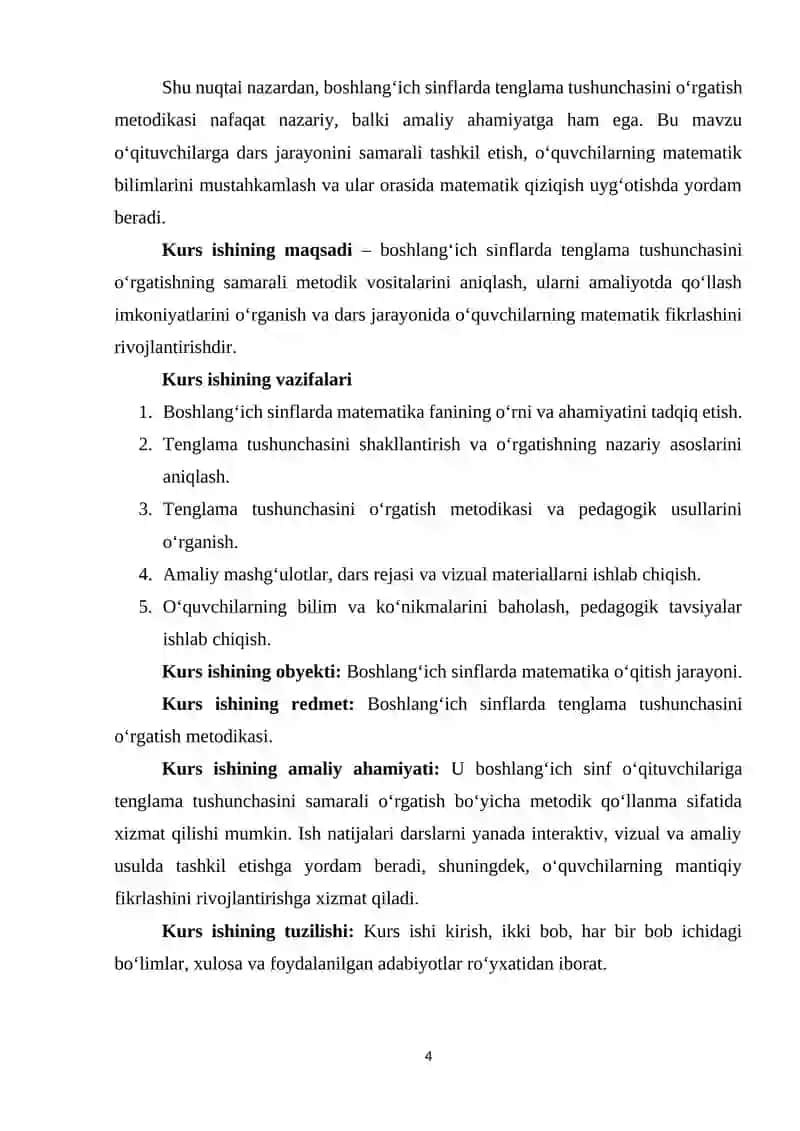 BOSHLANG’ICH SINFLARDA MATEMATIKA O’QITISHDA TENGLAMA TUSHUNCHASINI O’RGATISH 4