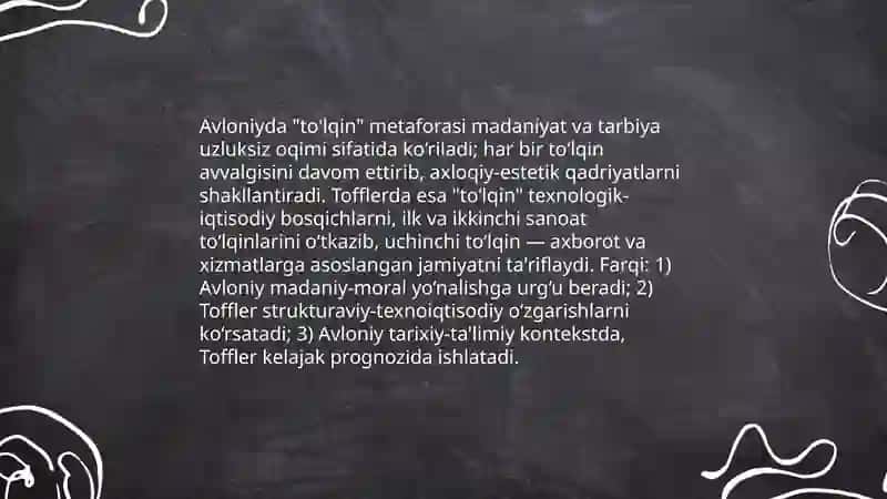 Avloniyning’’Madaniyat to’lqinlari maqolasi Va E tofflerning’’uchinchi to’lqin’’ asarini qiyosiy tahlil etish 4