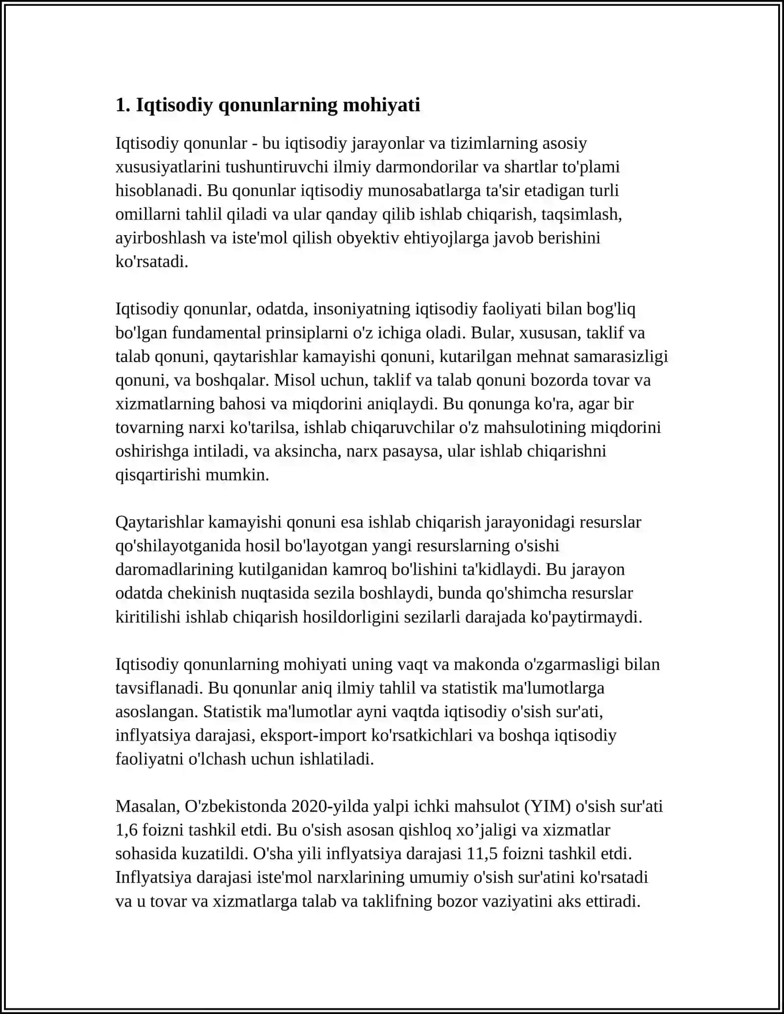 IQTISODIY QONUNLARNING MOHIYATI, OBYEKTIVLIGI, XILLARI HAMDA IQTISODIY QONUNLAR VA BOSHQA IQTISODIY QONUNLAR 4