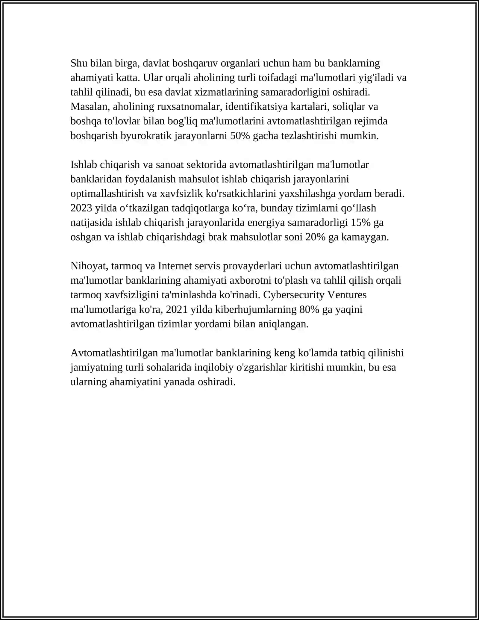 MUAYYAN EKSPERTIZA OBYEKTLARI UCHUN AVTOMATLASHTIRILGAN MAʼLUMOTLAR BANKLARI VA AXBOROT QIDIRUV TIZIMLARI TASVIRLARNI TAHLIL QILISH TIZIMLARI IDENTIFIKATSIYON TASVIRLAR FOTOROBOTLAR 4