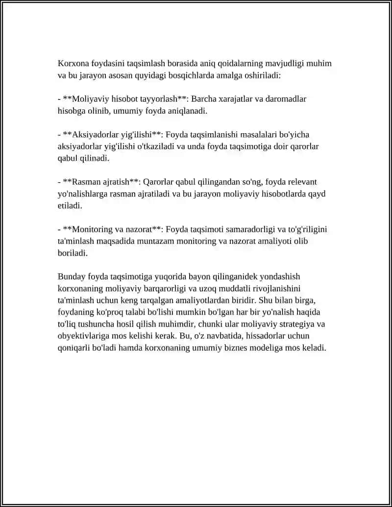 KORXONA FOYDASINING TAQSIMLANISHI VA ISHLATILISHI 4
