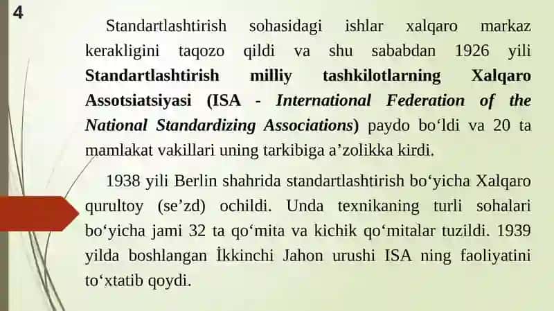 Metrologiya va standartlashtirish bo'yicha xalqaro tashkilotlar 4