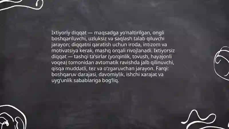 Diqqat turlari va xususiyatlari 4