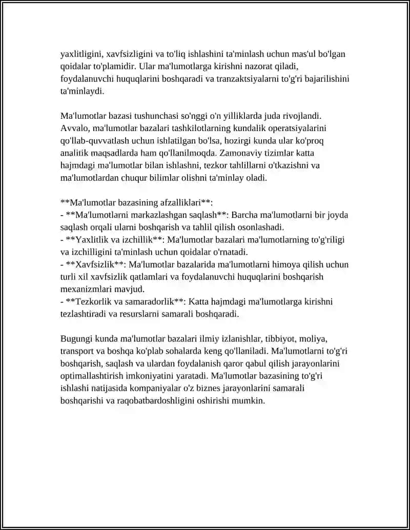 MALUMOTLAR BAZASI HAQIDA TUSHUNCHA 4
