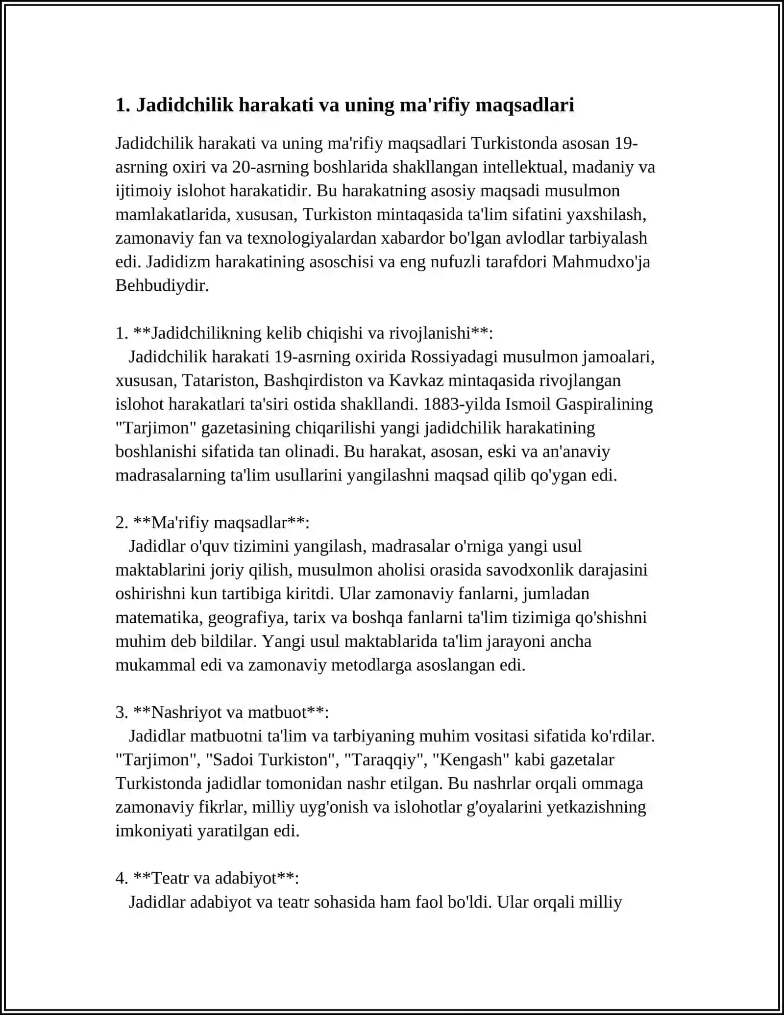 JADID MA'RIFATI PARVARLARNING O'LKA IJTIMOIY-MA'NAVIY HAYOTIY TUTGAN O'RNI 4