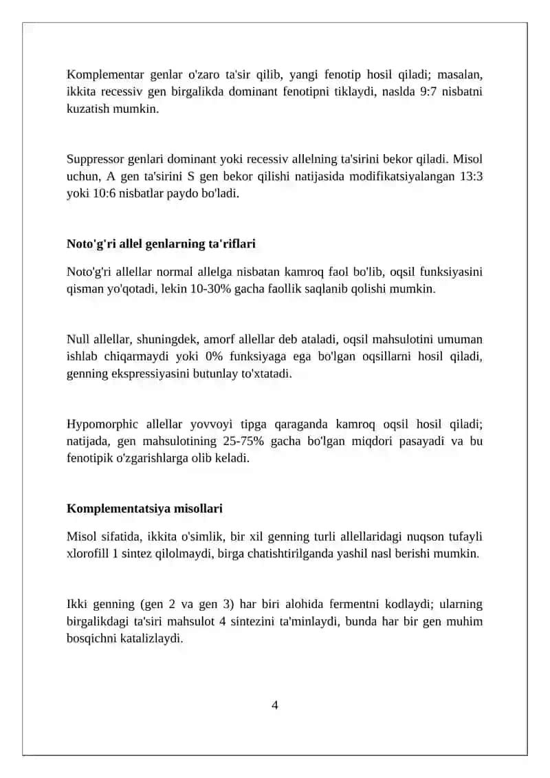 Reparatsiya fermentlari faoliyatining xilma-xilligi. Noallel genlarning oʻzaro taʼsiri Pleytropiya 4