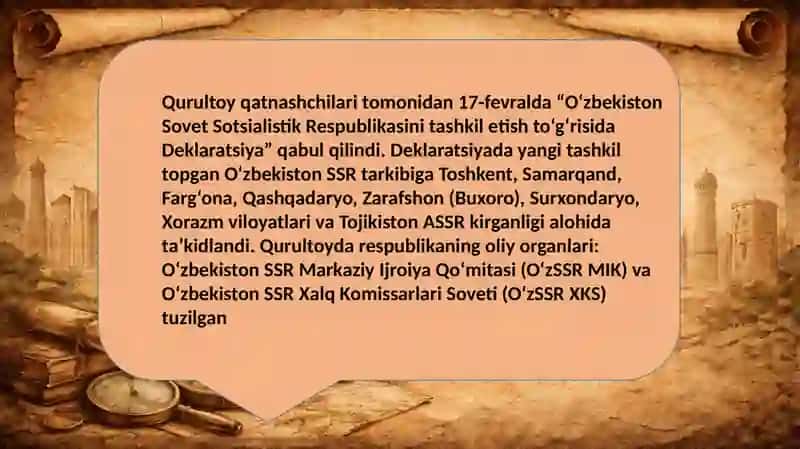 Milliy-hududiy bo‘linish va O‘zbekiston SSRning tashkil topishi 4