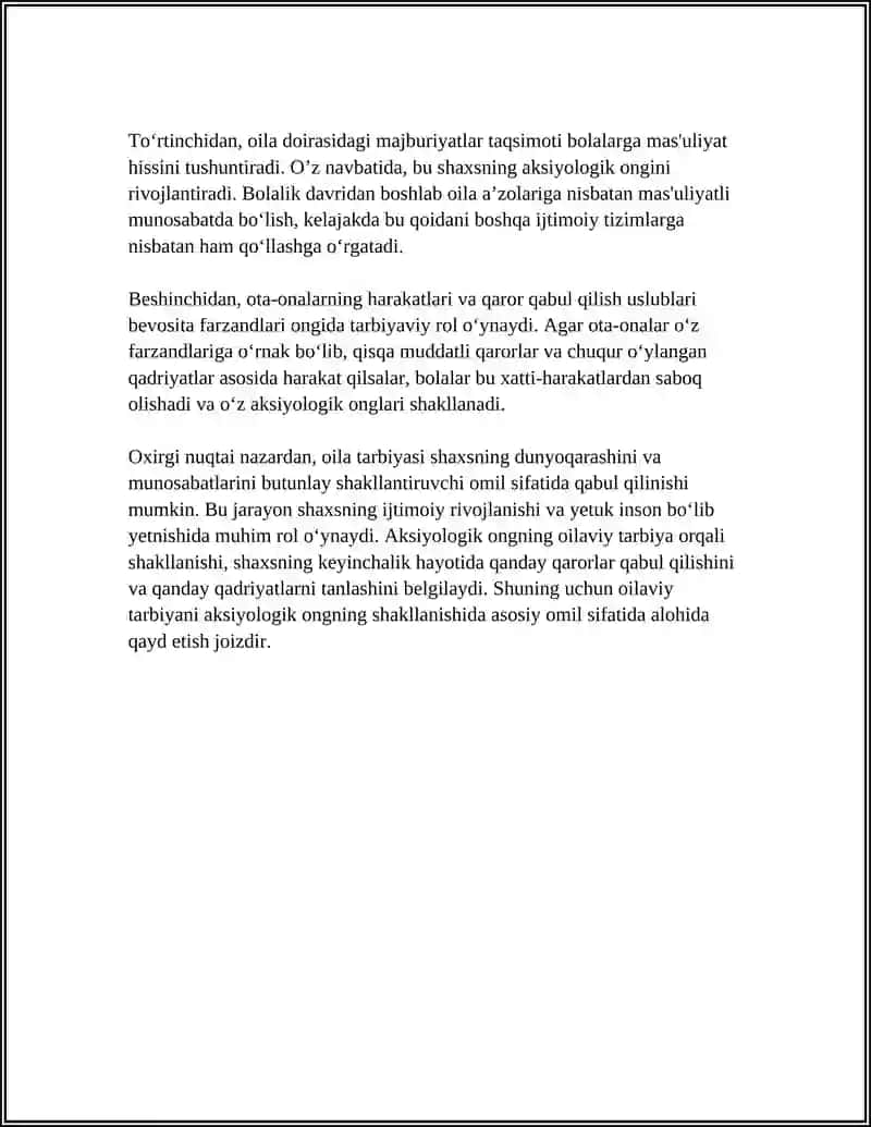 AKSIOLOGIK ONG HAQIDA ESSE "MENDA AKSIOLOGIK ONG QANDAY SHAKLLANGAN?" MAVZUSIDA 1 BETLIK ESSE YOZISH 4