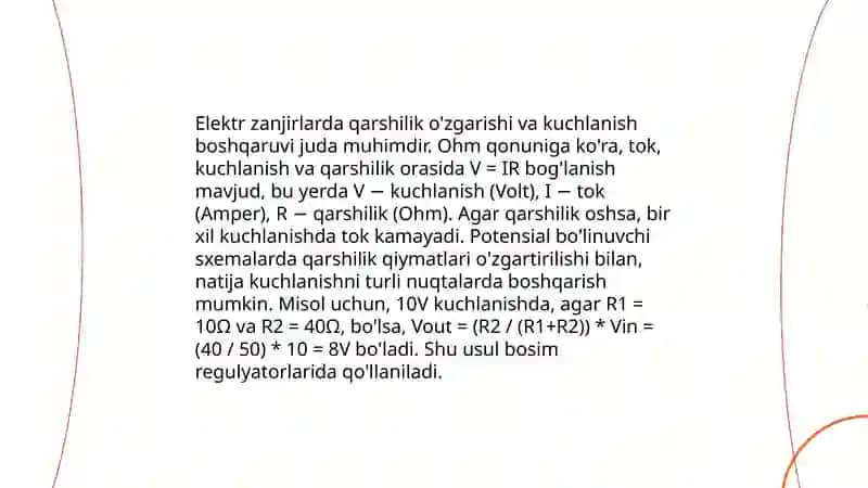 O'rta tarqatish tarmoqlarida qarshilik o'zgartirish 4