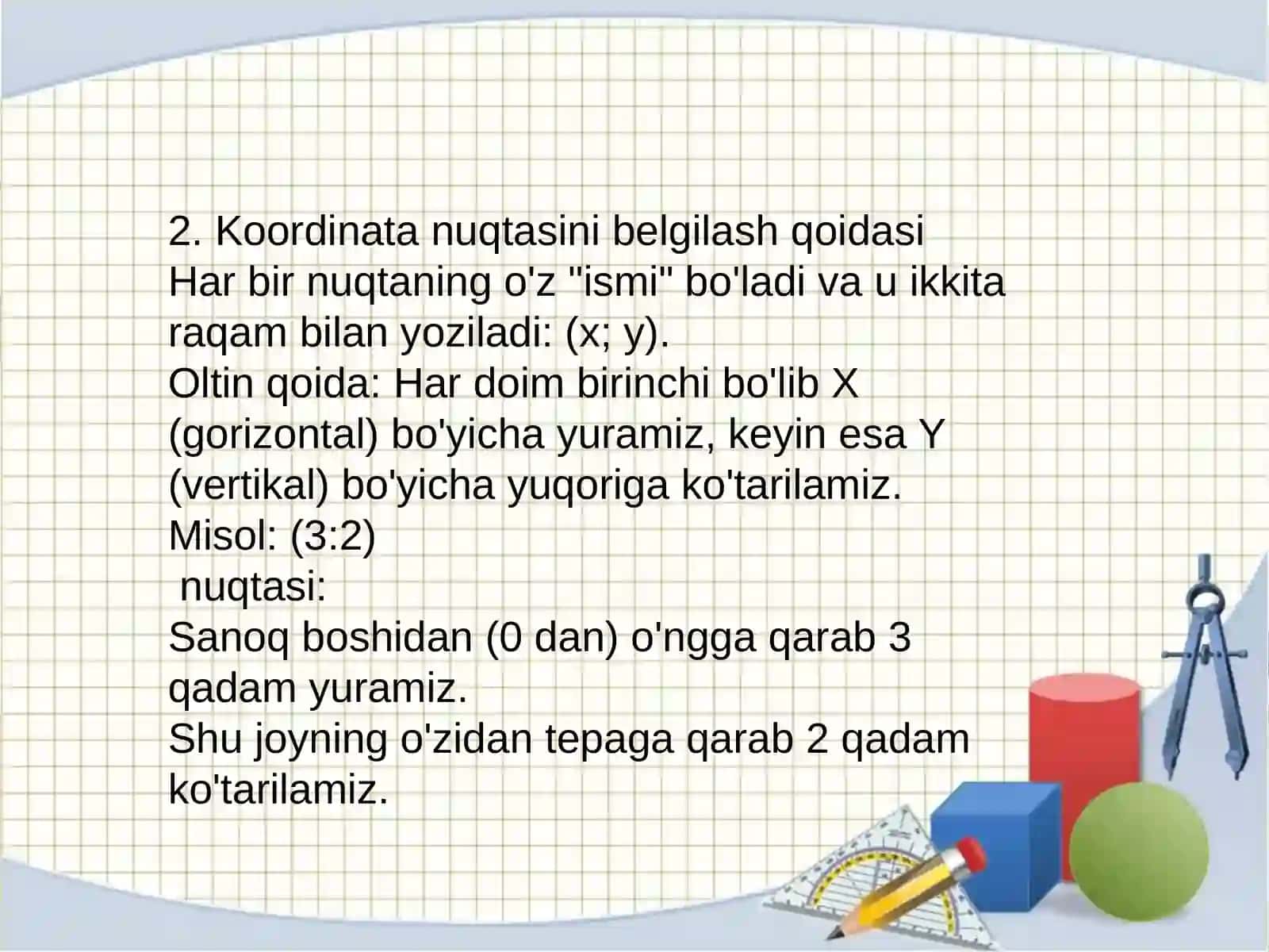 Matematkaga Ixtisoslashtirgan sinflarda tekislikdagi koordinata  son ôqi 4