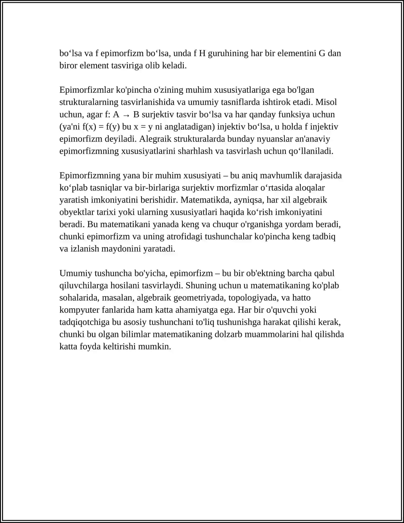 HALQANING EPIMOFIZMLARI, MONOMORFIZMLARI VA IZOMORFIZMLARI HAQIDA TUSHUNCHALAR VA ULARNING XOSSALARI 4