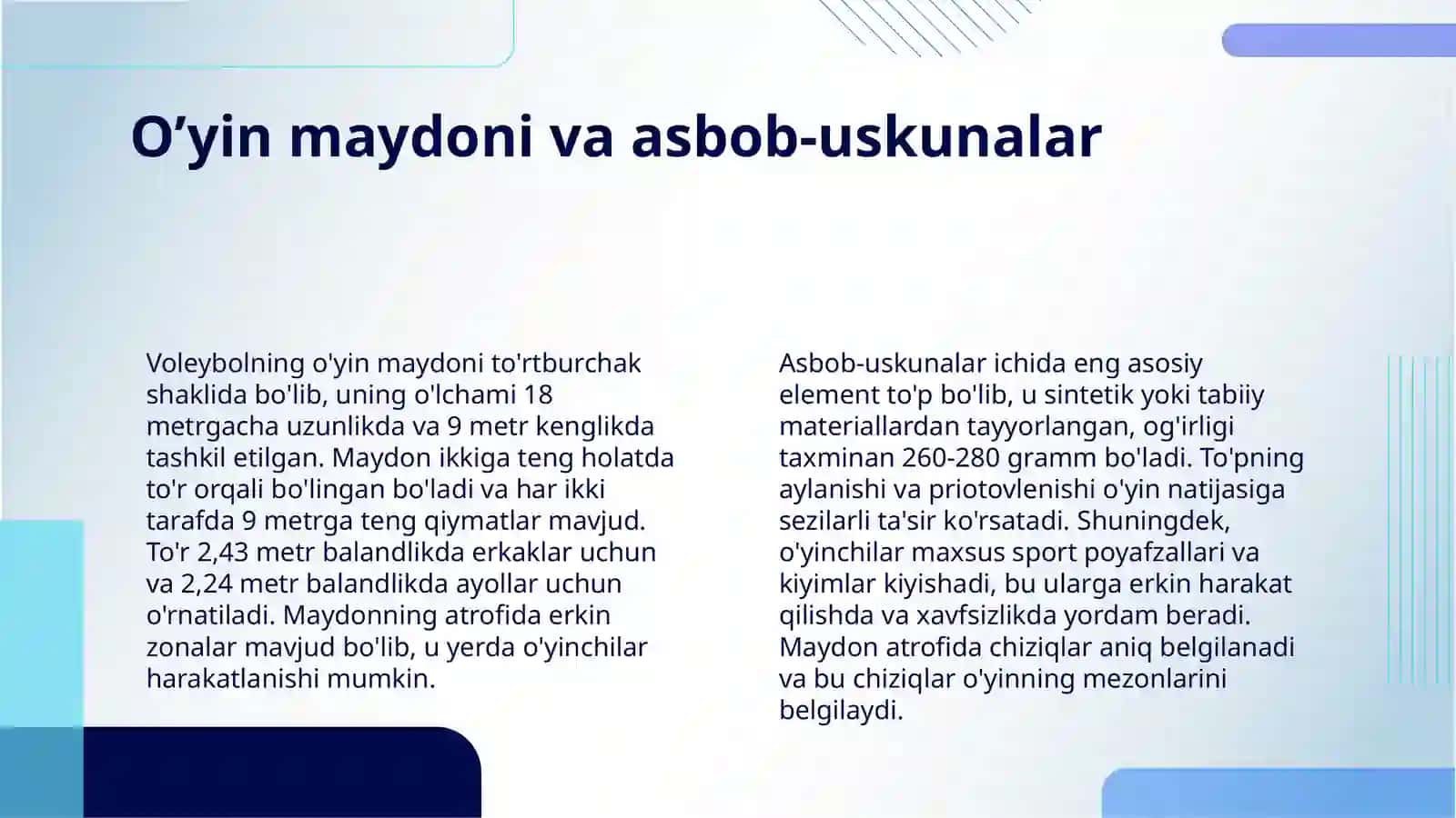 VOLEYBOL O’YINI QOIDASI, TEXNIKASI VA TAKTIKASI 4