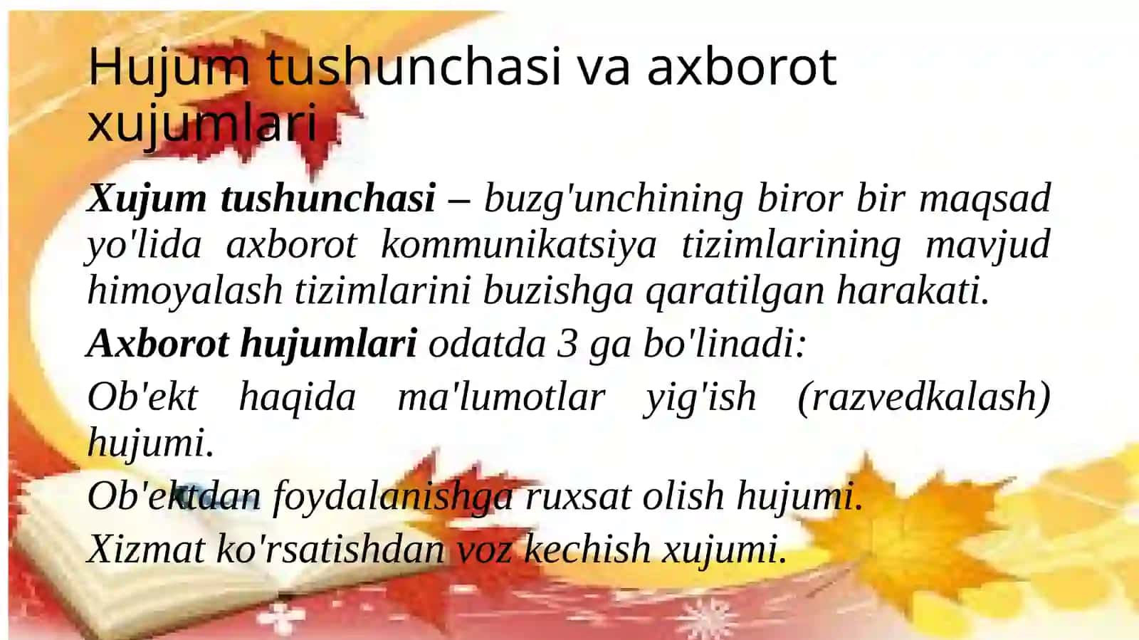 Axborot xavfsizligi muammosi. Asosiy xavf-xatarlar. Stenografik va kriptografiya tushunchasi 4