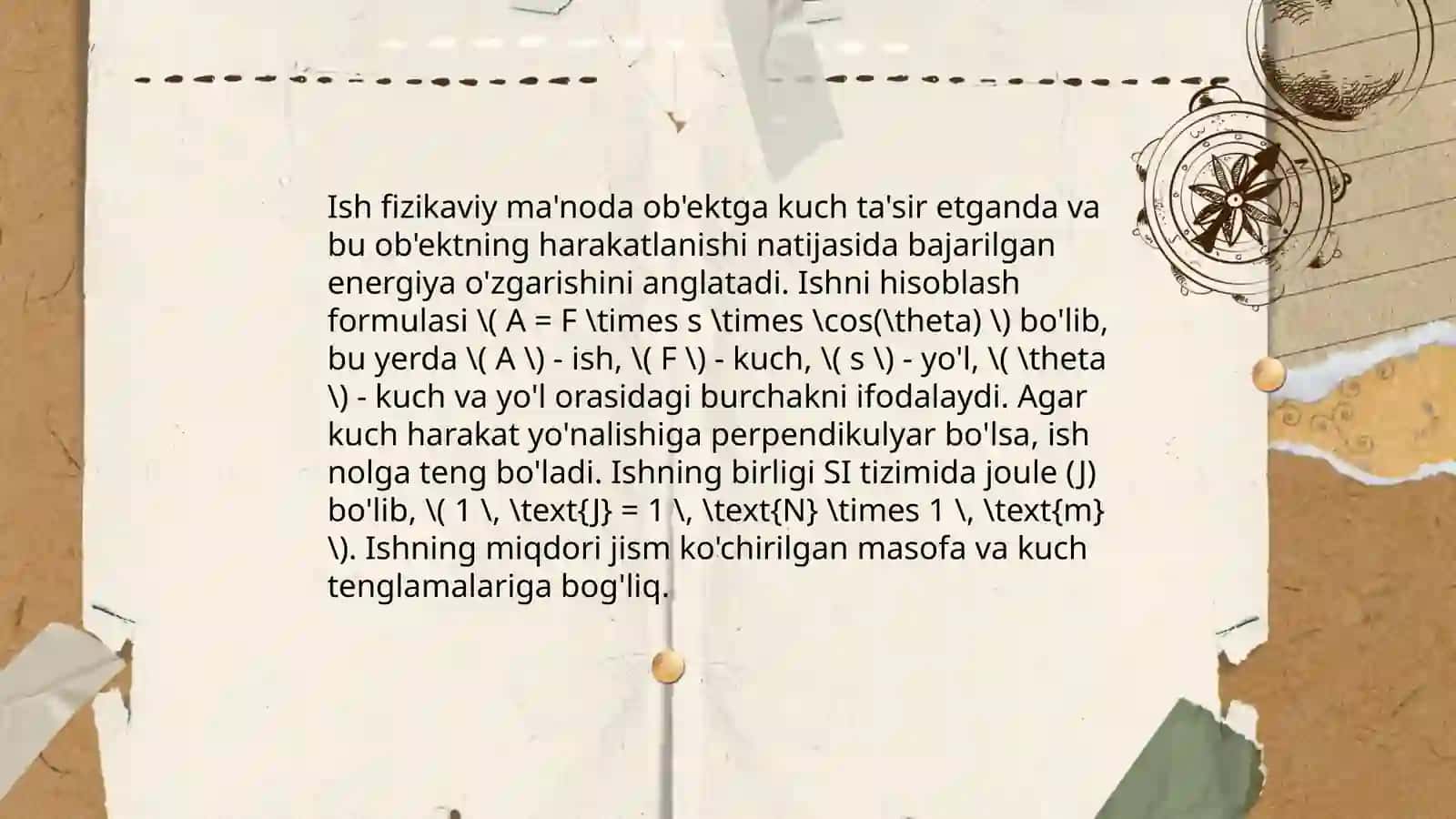 Energiya va ish. Jismning qiya tekslik bo'ylab harakatlanishda bajarilgan ish 4