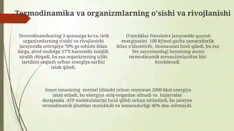 Termodinamika qonunlarni tirik organizmlarga tasiri 4