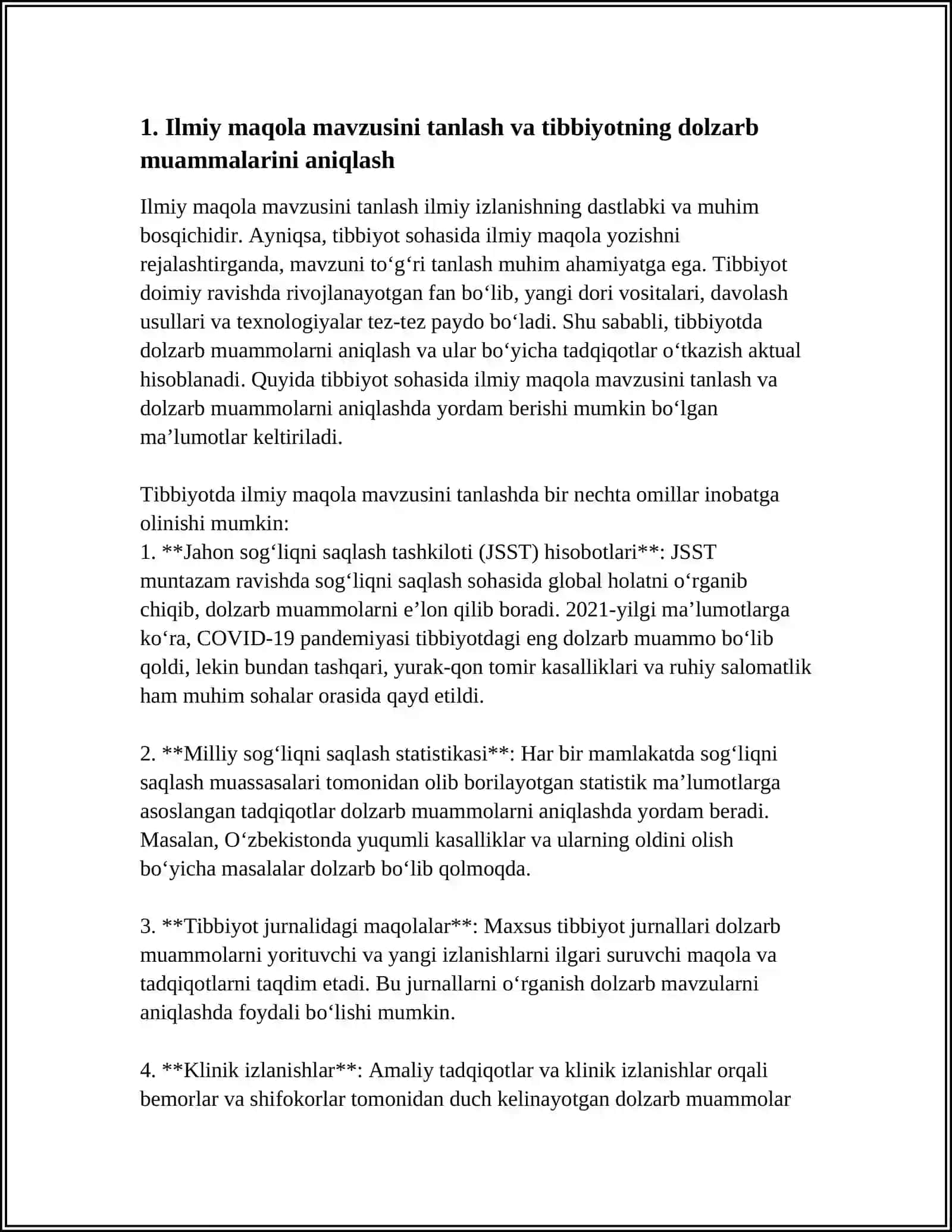 TIBBIYOTNING DOLZARB MASALALARIGA BAG'ISHLANGAN ILMIY MAQOLA USTIDA ISHLASH 4