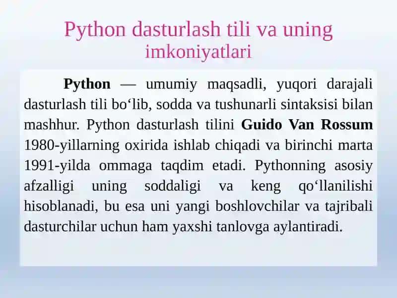 Dasturlash tili tarkibidagi arifmetik amallar va mantiqiy amallar 4