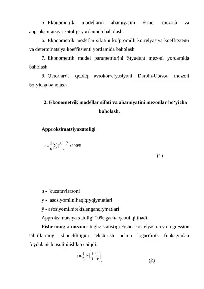 Ekonometrik tahlilda model sifatini baholash mezonlar 4