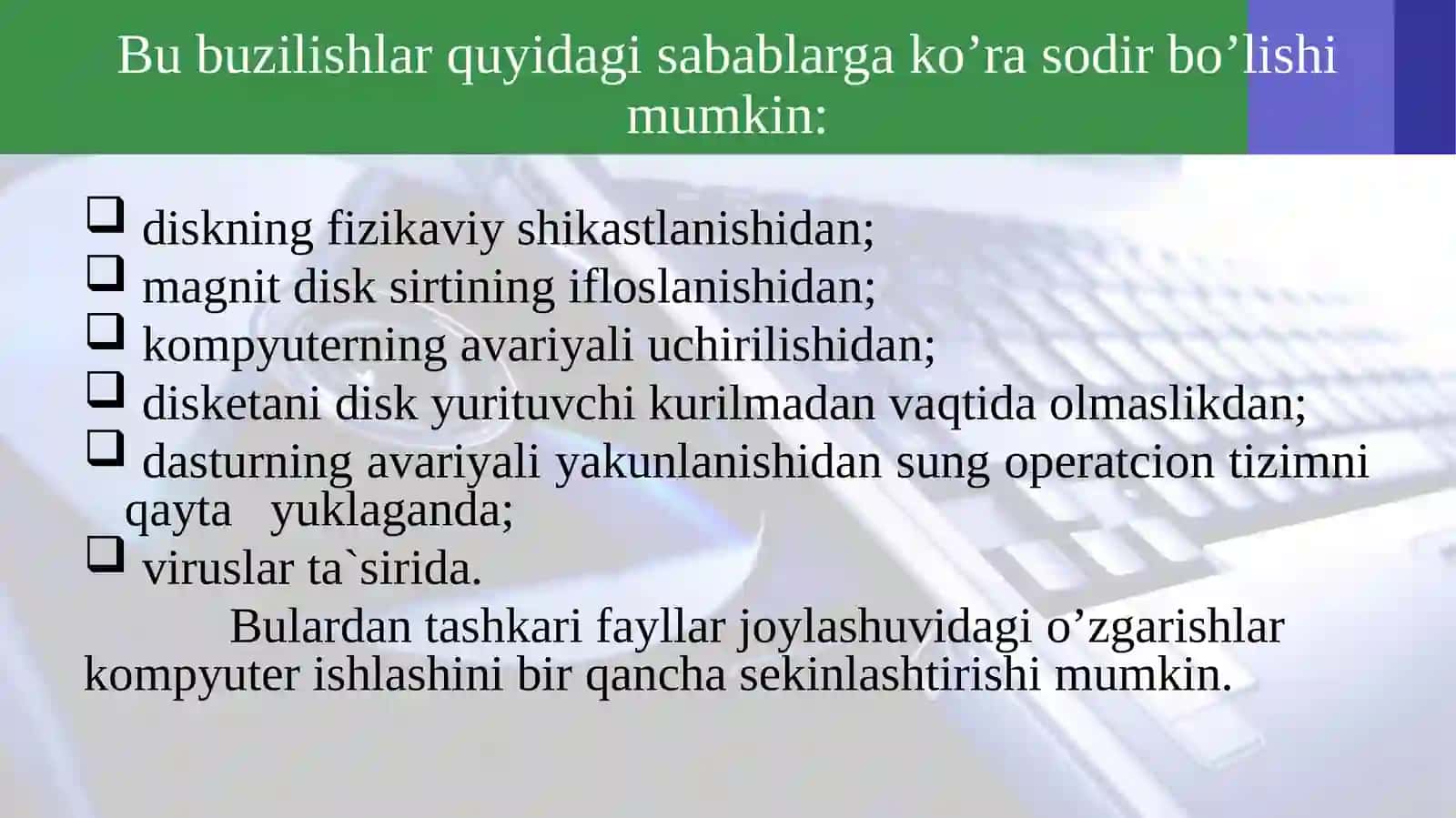 Disklarga xizmat ko’rsatuvchi dasturlar: shikastlangan fayllar va disklarni tiklash, disklarni fragmentasiyasini bekor qilish, ularning ishini tezlashtirish 4