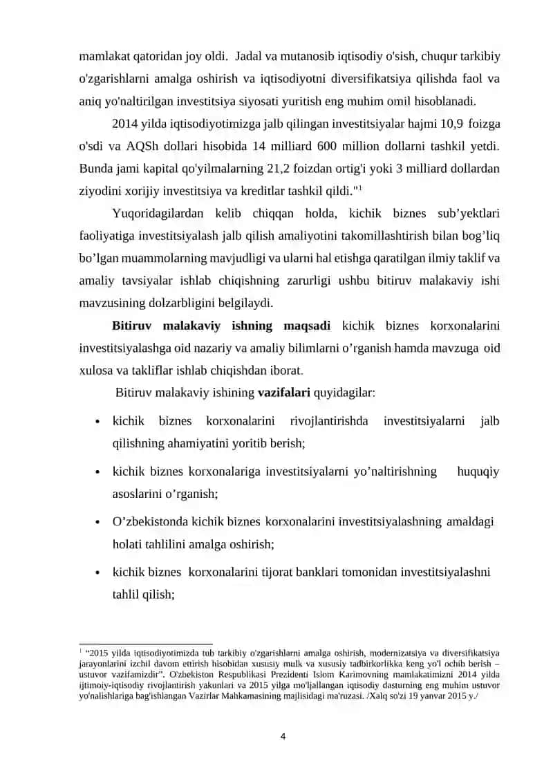 KICHIK BIZNES KORXONALARINI RIVOJLANTIRISHDA INVESTITSIYALARNI JALB QILISHNING AHAMIYATI 4
