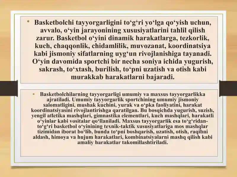 Basketbol o‘yinida tayorgarlik turlarining o‘rni va axamiyati 4