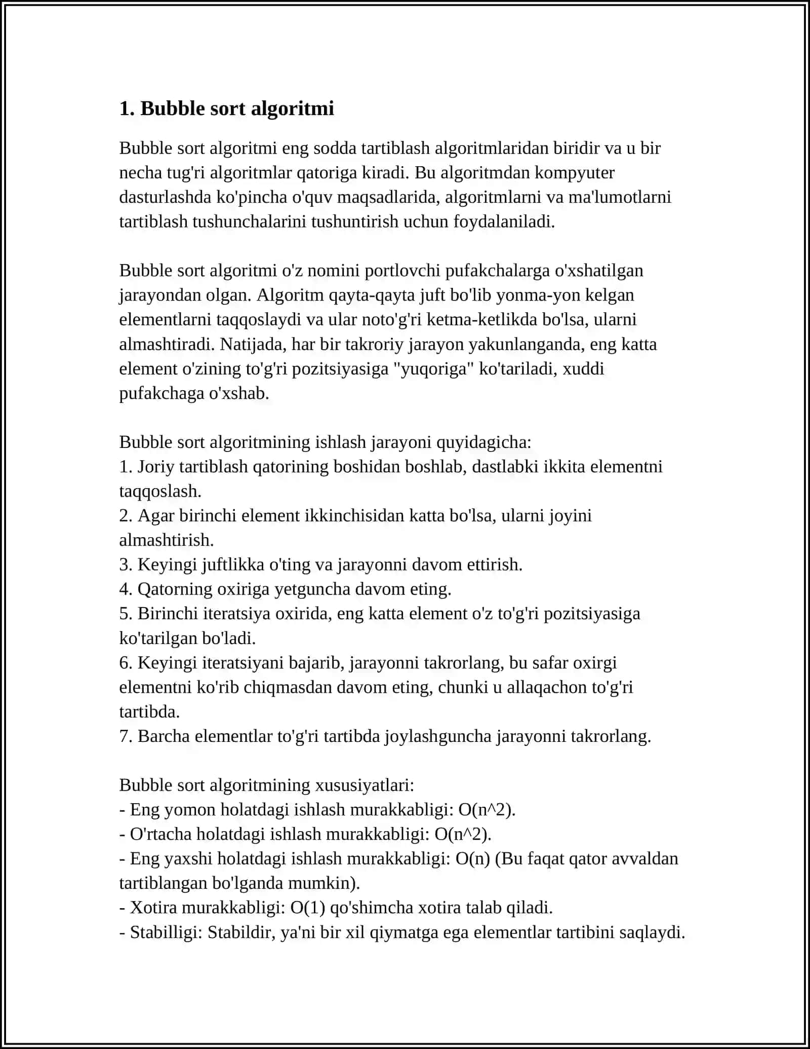 QIDIRUV TIZIMLARIDA TARTIBLASH ALGORITMLARINI SOLISHTIRISH 4
