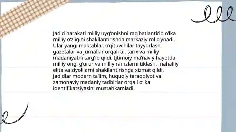 Jadid ma’rifatparvarlarining o‘lka ijtimoiy-ma’naviy hayotida tutgan o‘rni 4