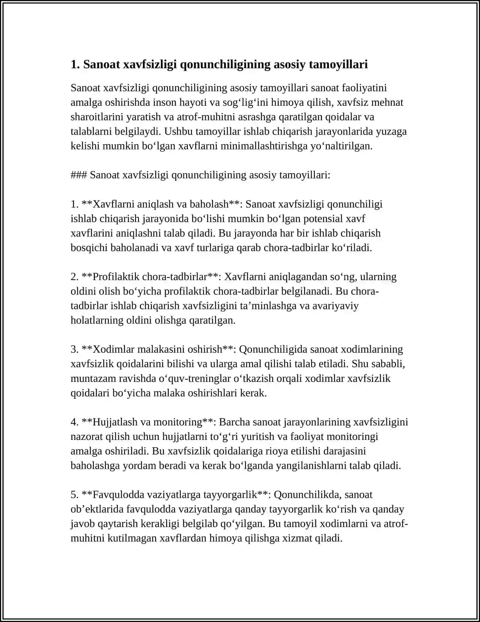 SANOAT XAVFSIZLIK SOHASIDAGI QONUNCHILIK.SANOAT OBYEKTLARINI XAVFLILIK DARAJASIGA KO'RA TASNIFLANISHI 4