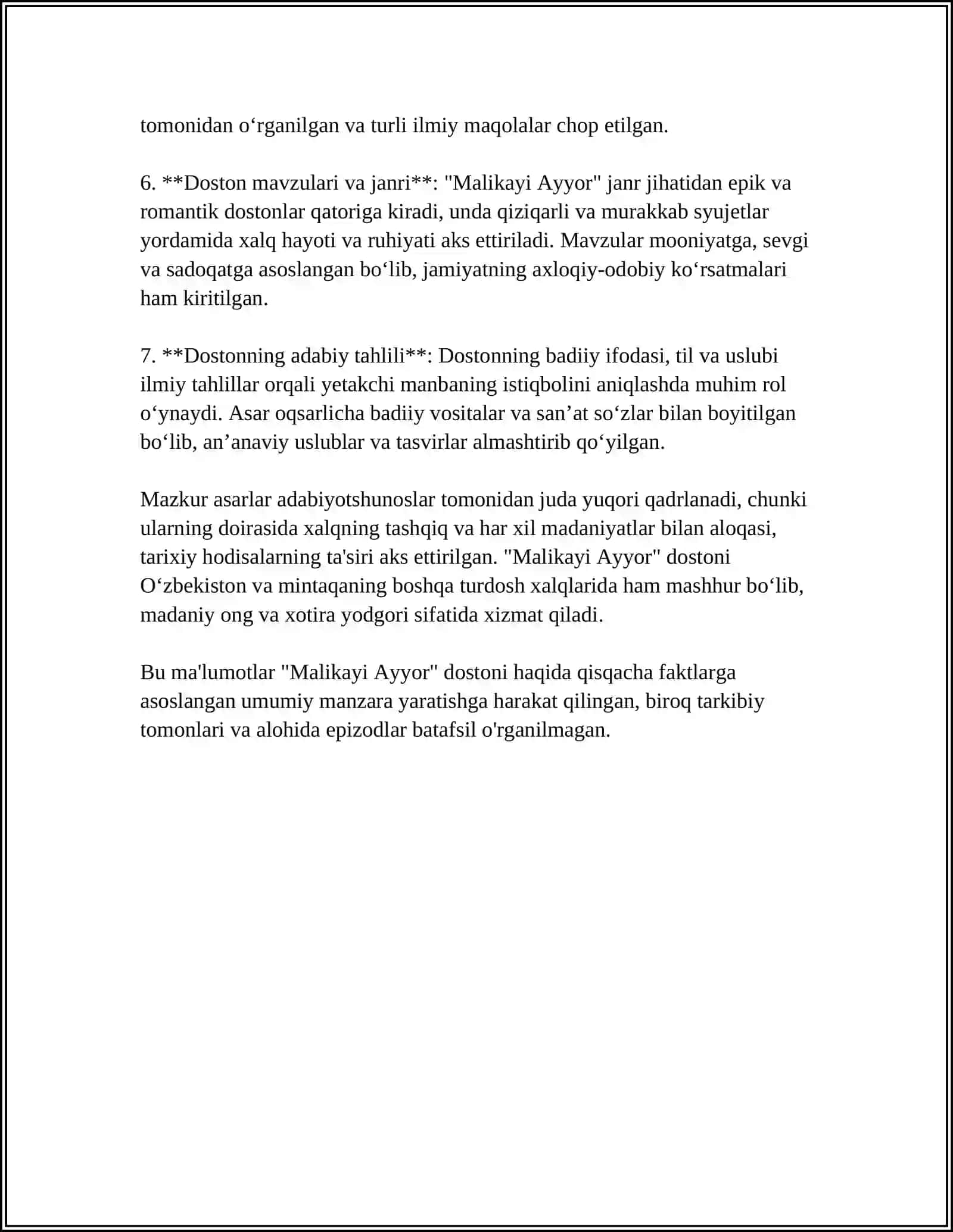 Malikayi Ayyor Dostoni Haqida Referat Yozish 4