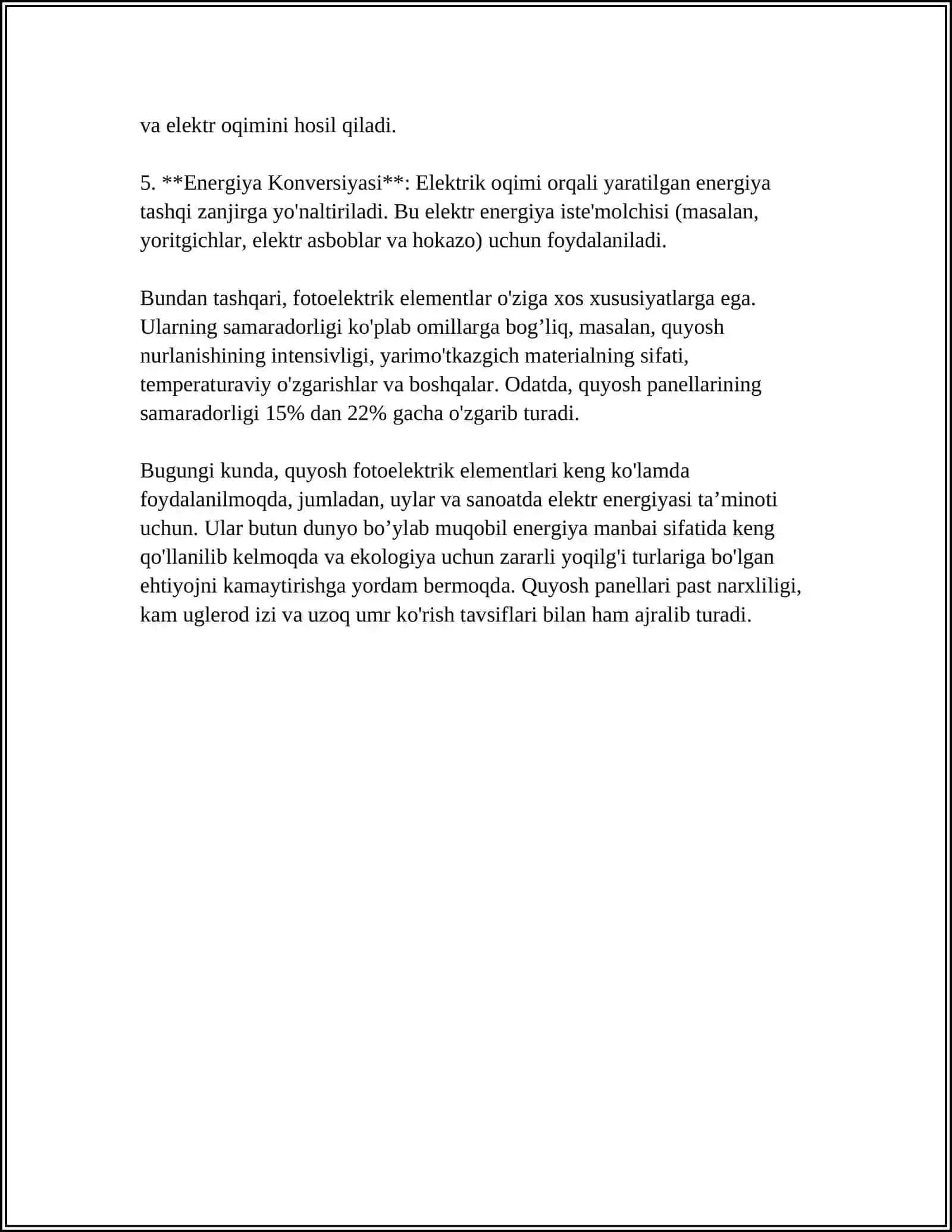 QUYOSH FOTOELEKTRIK ELEMENTLARI VA MODULLARI 4