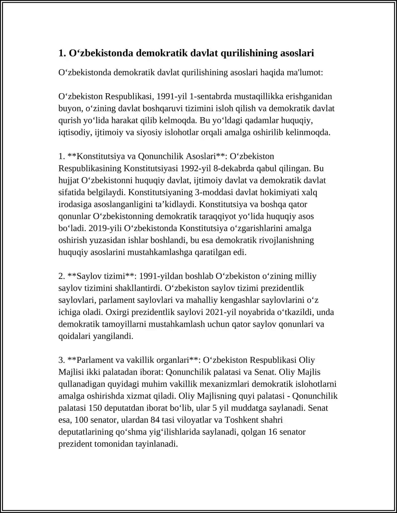 ÕZBEKISTONDA DEMOKRATIK, FUQOROLIK JAMIYATI ASOSLARINING SHAKILANTIRISHI, AMALGA OSHIRILGAN SIYOSIY ISLOHOTLAR 4