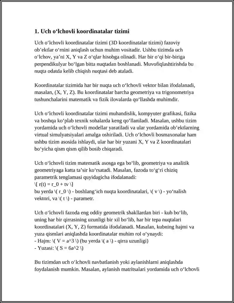 UCH OʻLCHOVLI FAZODA JISMLARNING YUZA VA HAJMLARINI HISOBLASHDA INTEGRAL HISOB TATBIQLARI 4